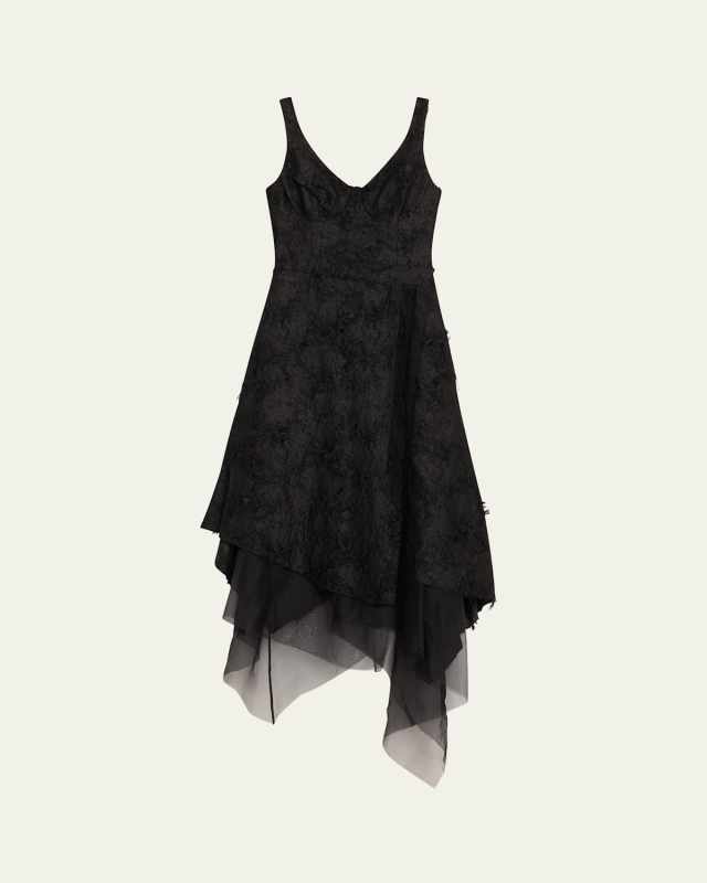 Asymmetrical Fray Jacquard Midi Dress With Bustier